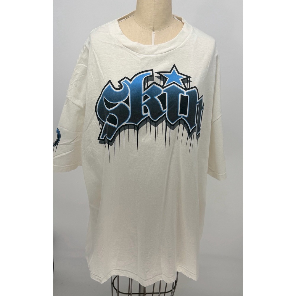 Vintage 90s Y2K Skin Industries T-Shirt Men's 3XL Blue Black Graphic Motocross